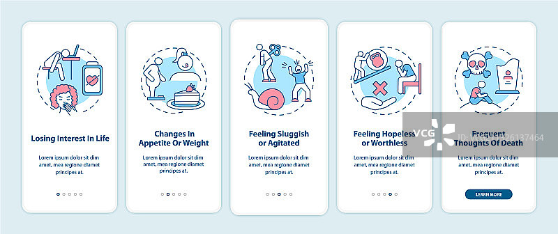 悲伤症状引导移动应用页面图片素材