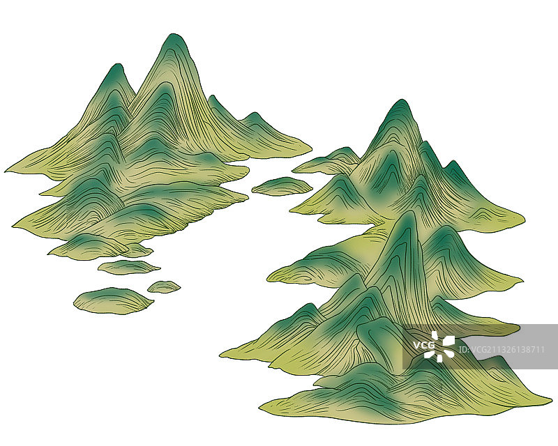 群山青山山水园林国潮插画元素图片素材