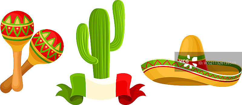 带有沙槌乐器的墨西哥符号图片素材