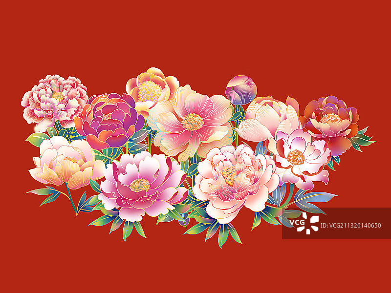 牡丹蝴蝶国潮花卉插画海报背景图片素材