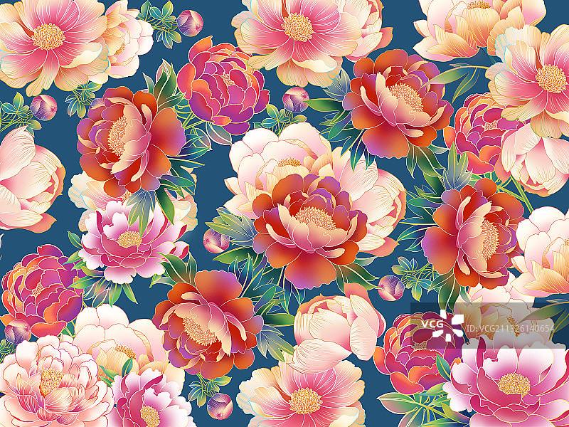 牡丹蝴蝶国潮花卉插画海报背景图片素材