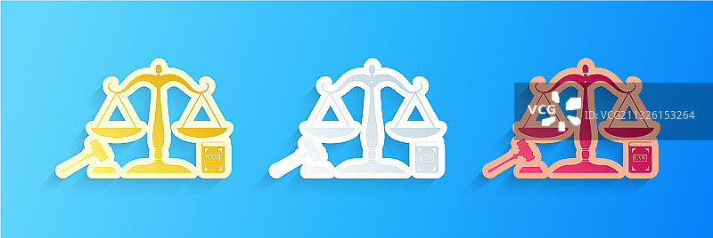 剪纸天平、法槌和书籍图标图片素材