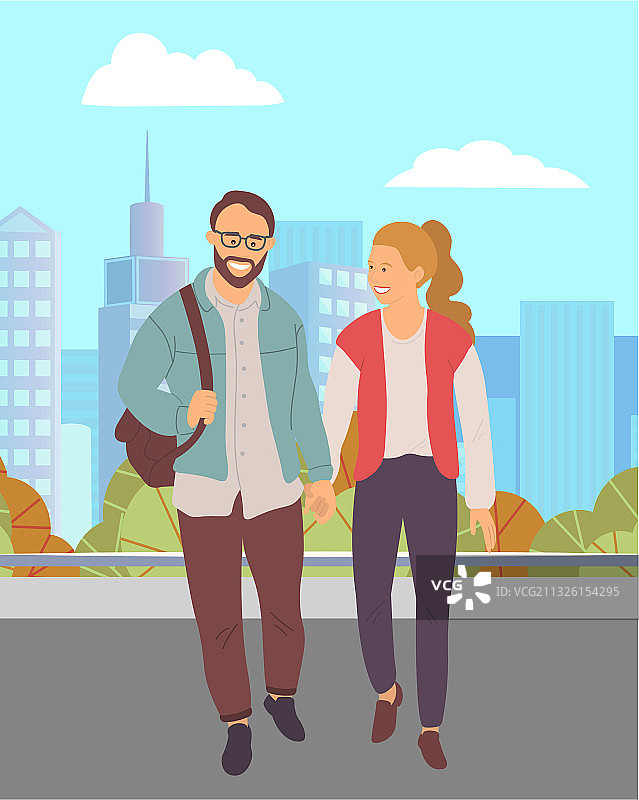 情侣在街上行走，年轻的男人和女人图片素材