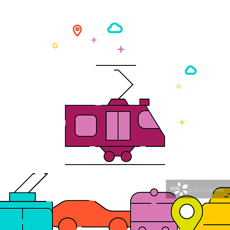 郊区电力火车填充线条图标图片素材