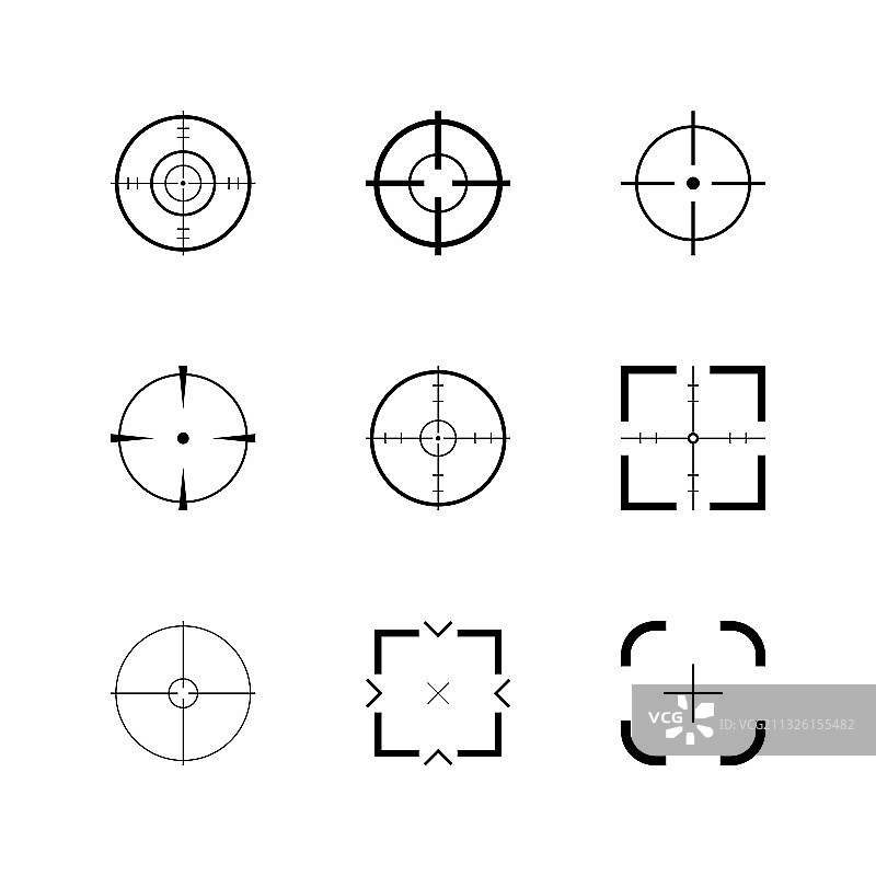 十字线枪武器瞄准器目标图标集图片素材