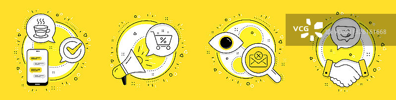 咖啡杯、拒收邮件和贷款图标图片素材