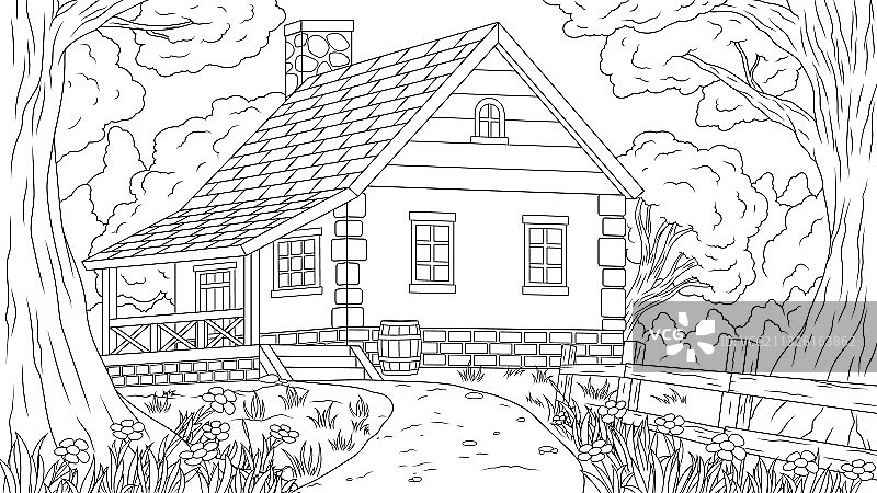 森林灌木丛中的房屋图片素材