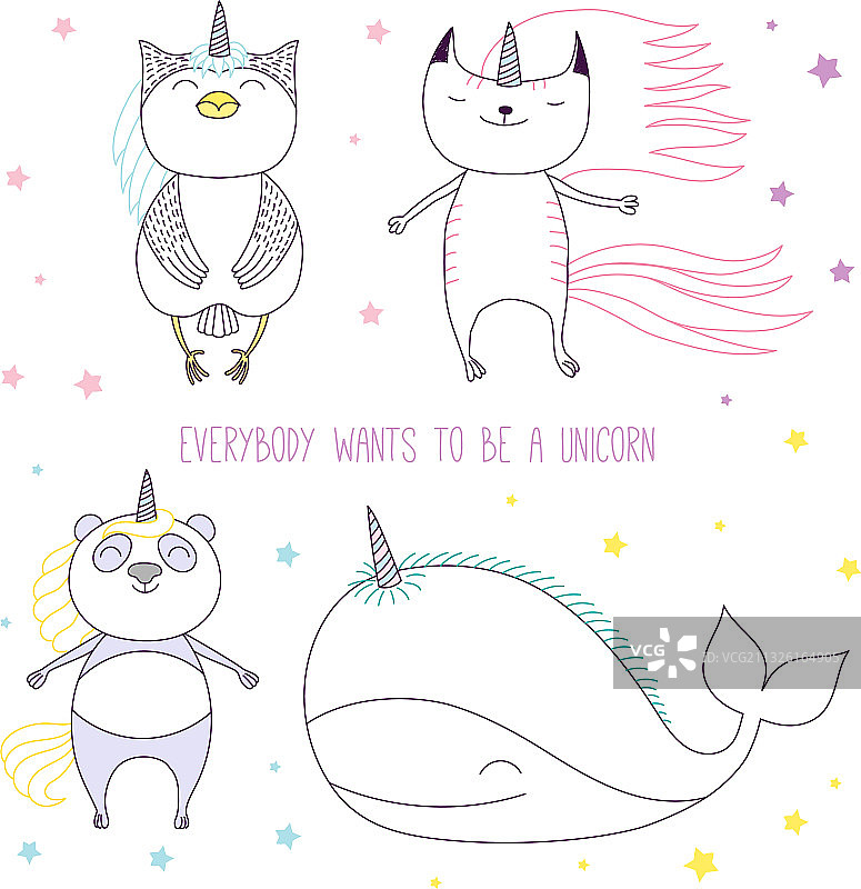 可爱的动物独角兽图片素材