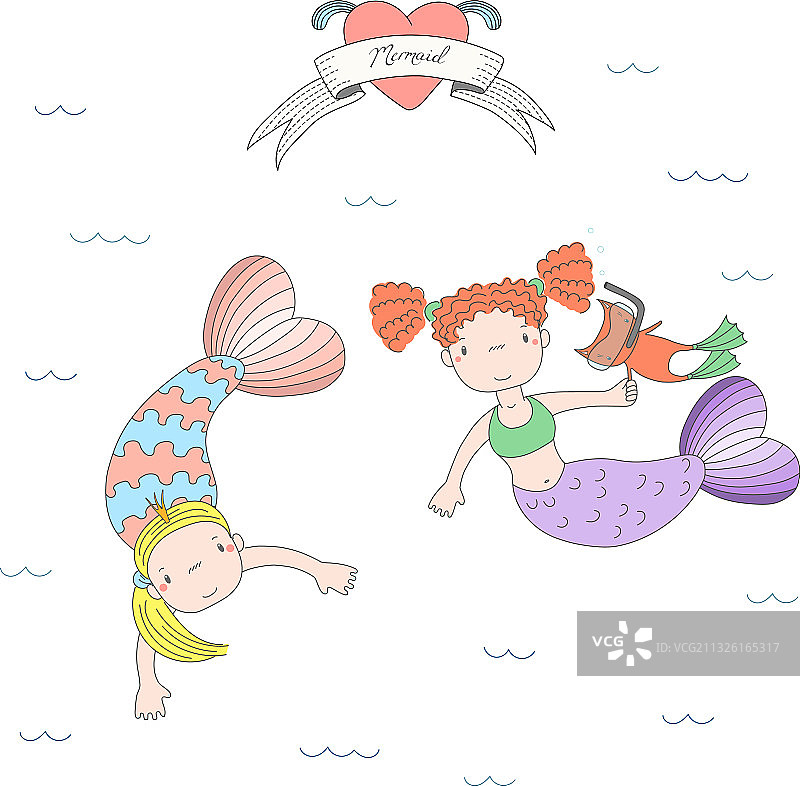 水下可爱的美人鱼和猫图片素材