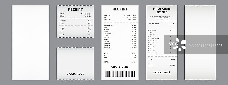 带有条形码的购物收据纸币现金支票图片素材