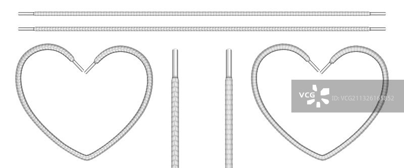 白色鞋带，绳子呈线条和心形图片素材