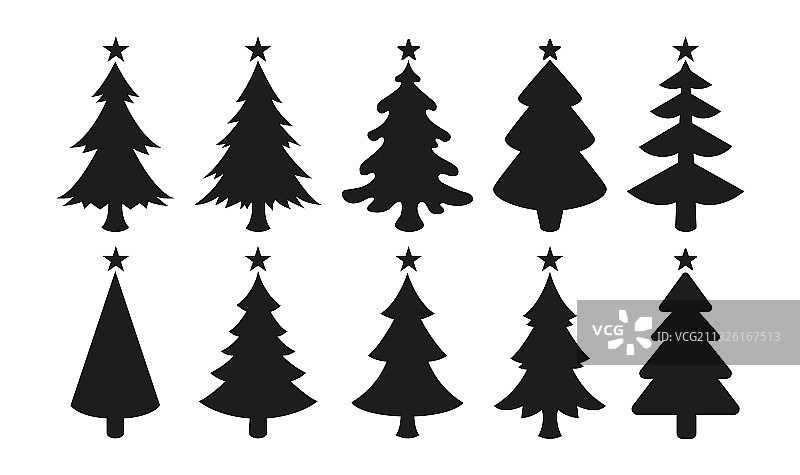 带星星的黑色圣诞树图标图片素材