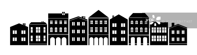 城镇剪影天际线黑色横幅图片素材