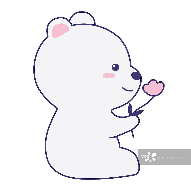 可爱的北极熊拿着一朵花的扁平设计图片素材