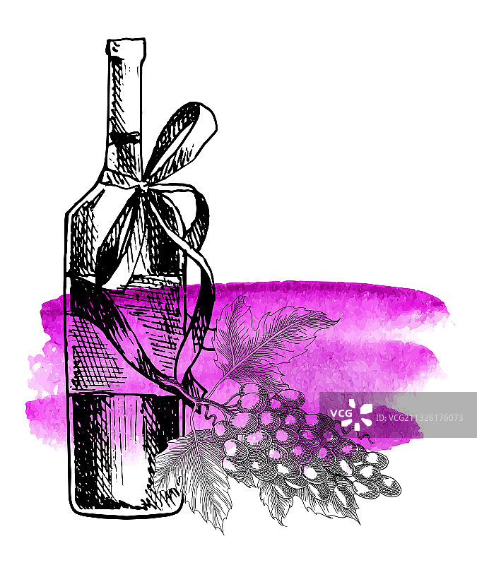葡萄、酒瓶、葡萄枝背景图片素材