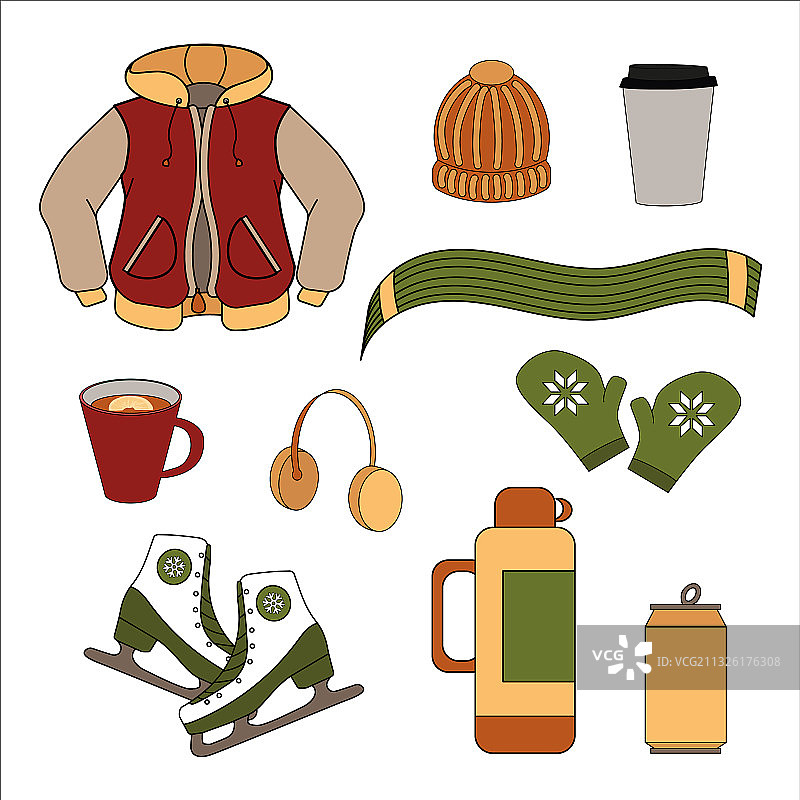 手绘冬季帽子套装图片素材