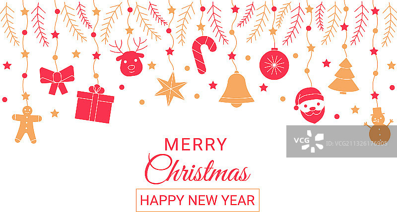 圣诞节新年红色金色装饰图片素材