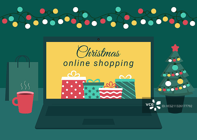 圣诞节礼品在线购物笔记本电脑屏幕图片素材