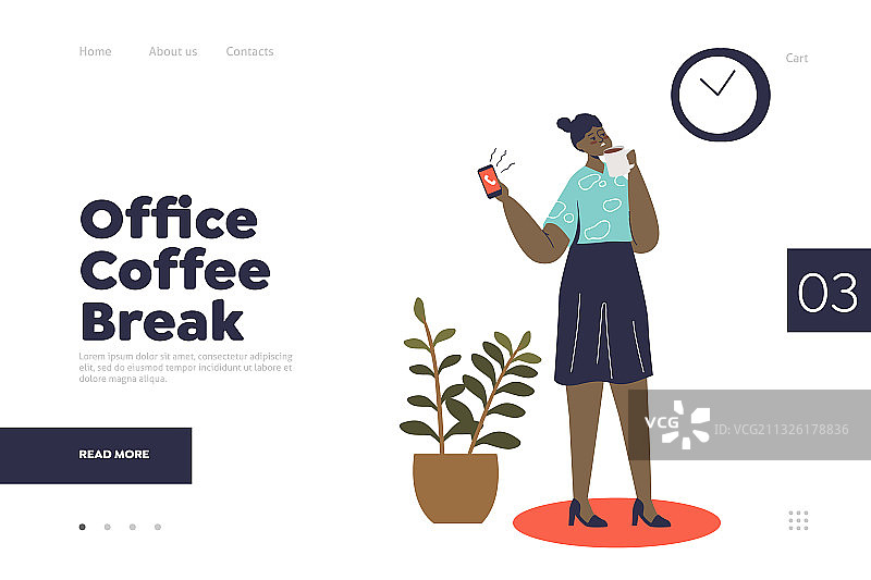 办公室咖啡休息概念着陆页图片素材