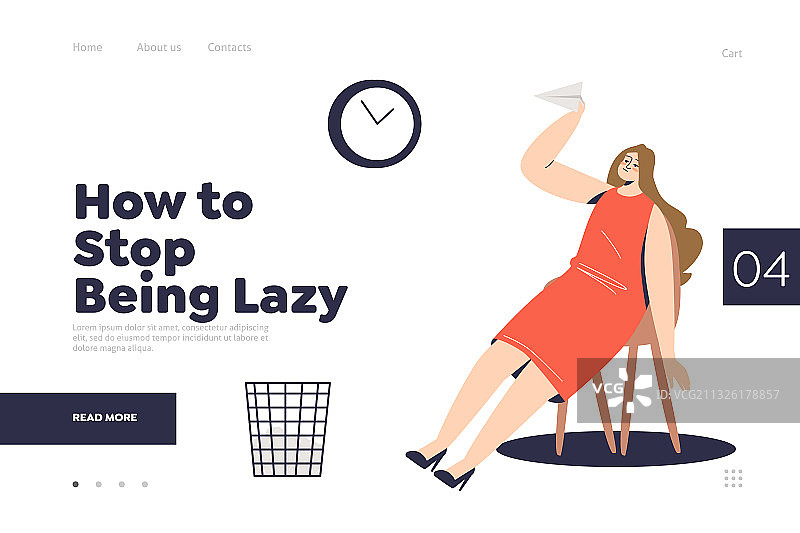 停止懒惰着陆页概念与卡通图片素材
