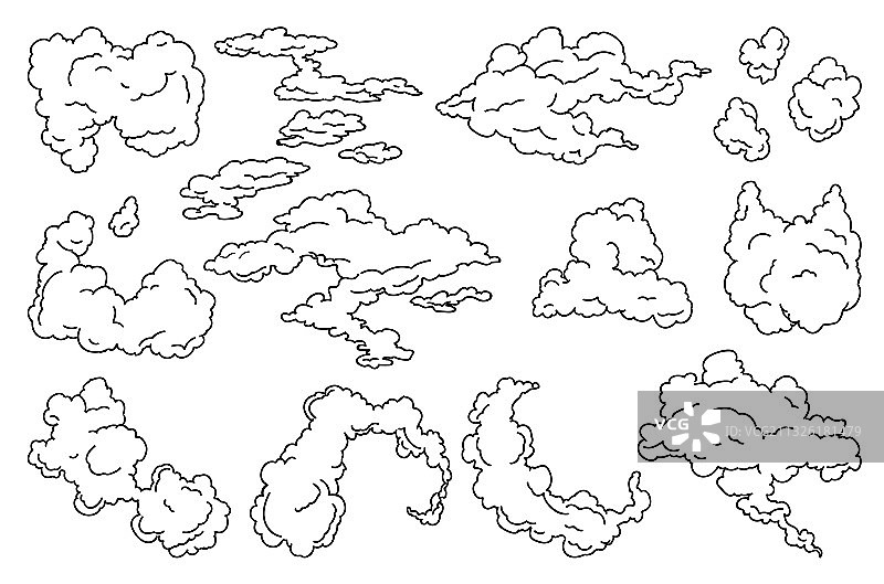 手绘复古天空云朵集合图片素材