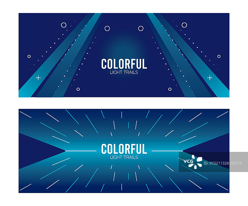 蓝色背景中的彩色光迹图片素材