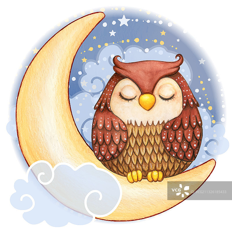 水彩风月亮猫头鹰图片素材