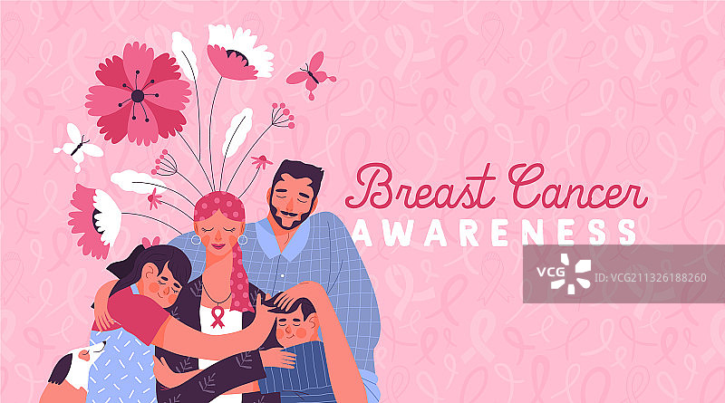 乳腺癌防治宣传卡，家人拥抱在一起图片素材