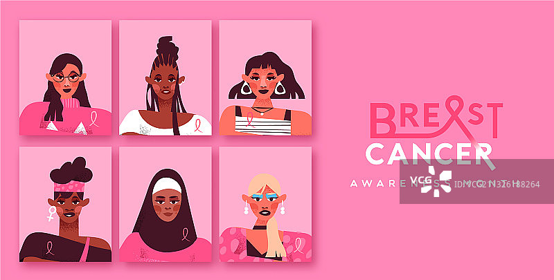 乳腺癌防治月粉红丝带女性团结图片素材