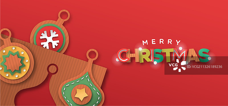 圣诞节3D剪纸风格装饰banner图片素材