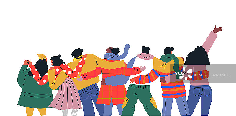 快乐的多元化人群朋友团体拥抱隔离图片素材