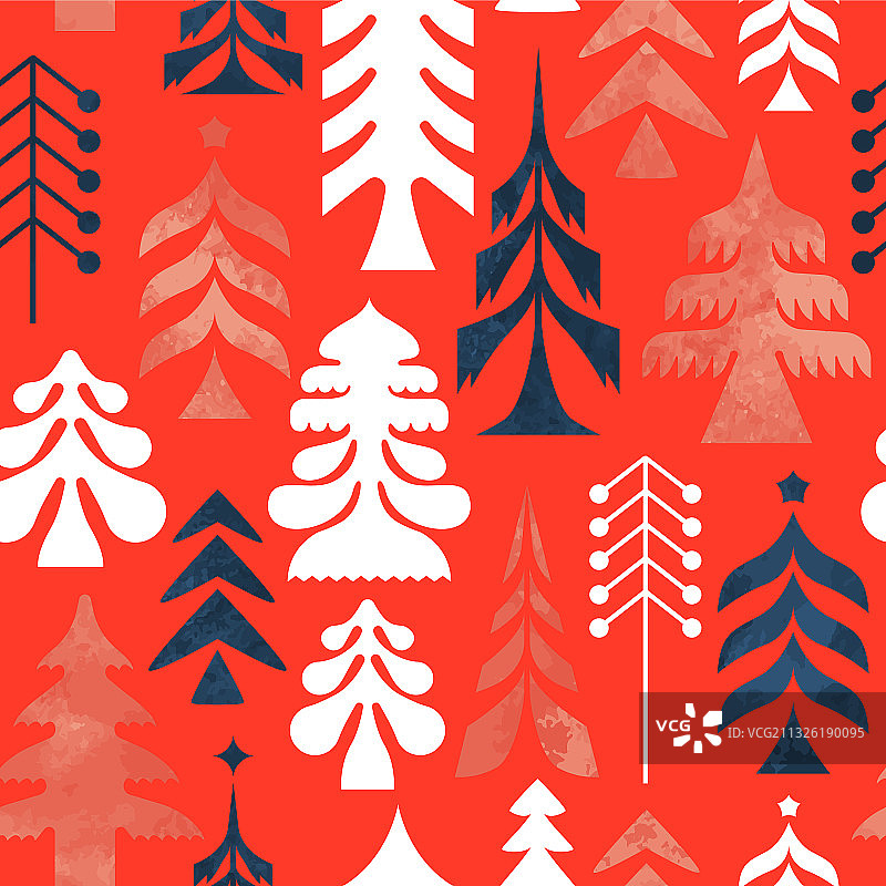圣诞节复古风松树无缝图案图片素材