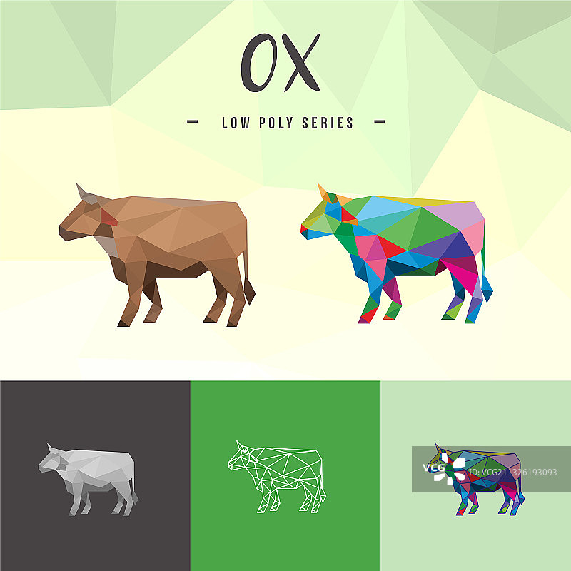 低多边形波普风的牛和水牛生肖动物图片素材