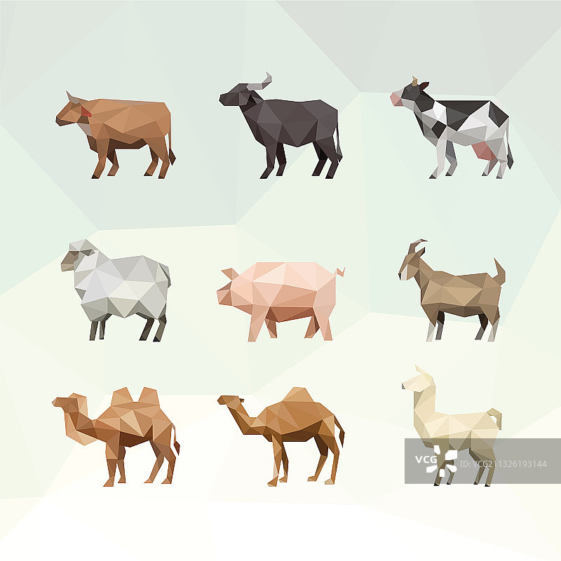 多边形几何风格农场动物合集图片素材