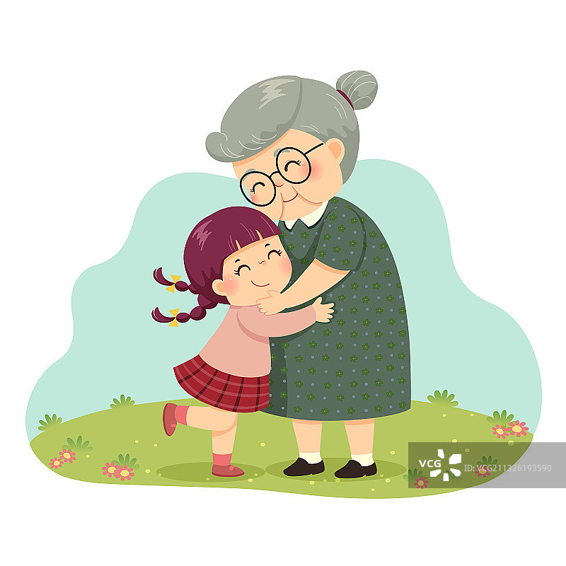 女孩拥抱她的祖母图片素材