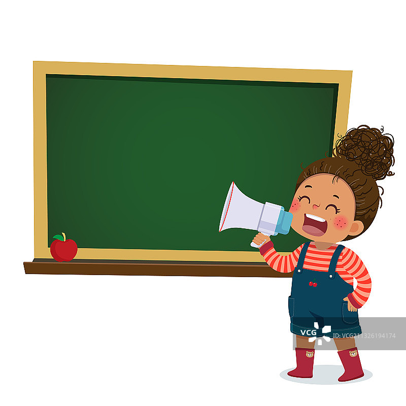 小女孩用扩音器喊话图片素材