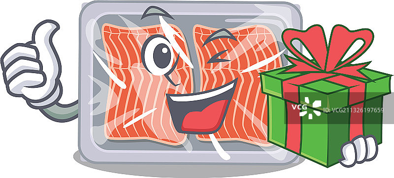 微笑的冷冻鲑鱼卡通形象图片素材