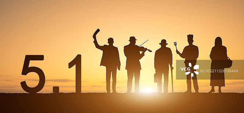 劳动节各个职业的人欢呼庆祝图片素材