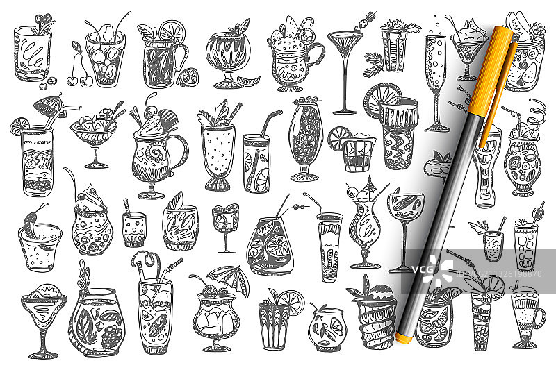 手绘鸡尾酒涂鸦合集图片素材