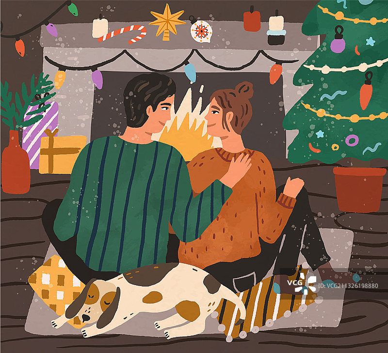 年轻夫妇一起享受圣诞时光图片素材