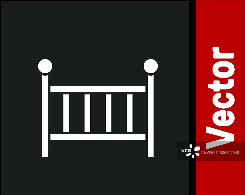 黑色背景上隔离的白色婴儿床图标图片素材