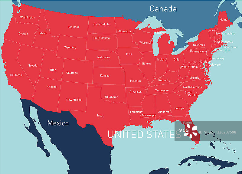 美国彩色地图图片素材