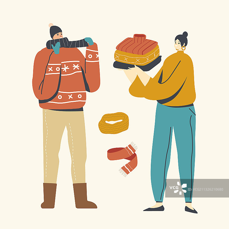 戴围巾帽子的男人户外散步图片素材