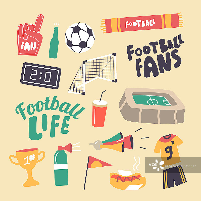 一组足球迷主题图标图片素材