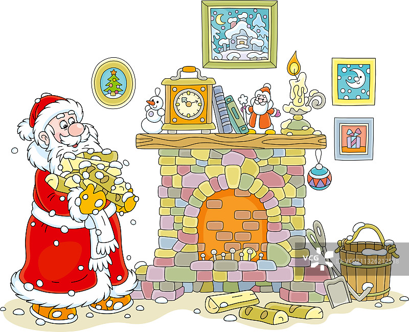 圣诞老人为壁炉拿来柴火图片素材
