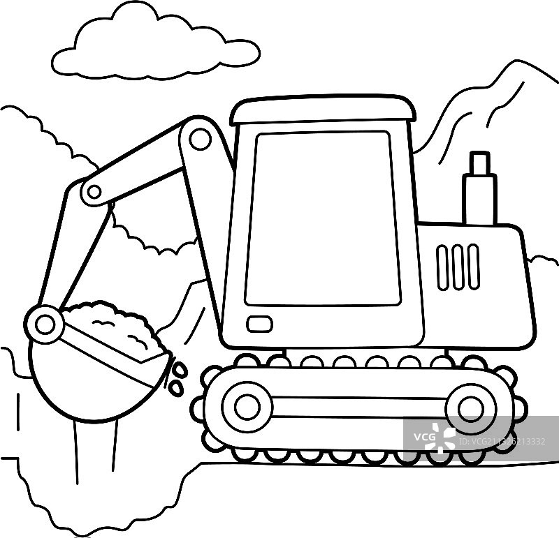 挖掘机涂色页图片素材