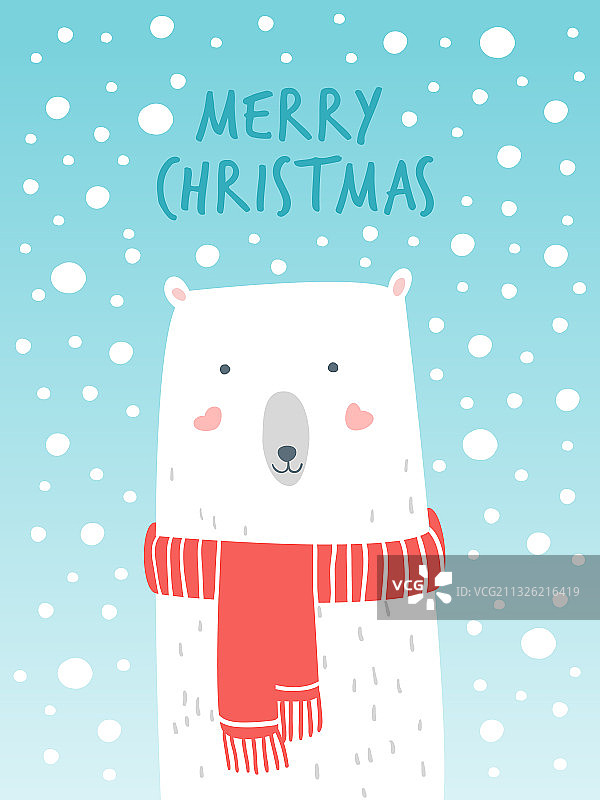 卡通圣诞北极熊和雪手绘图片素材