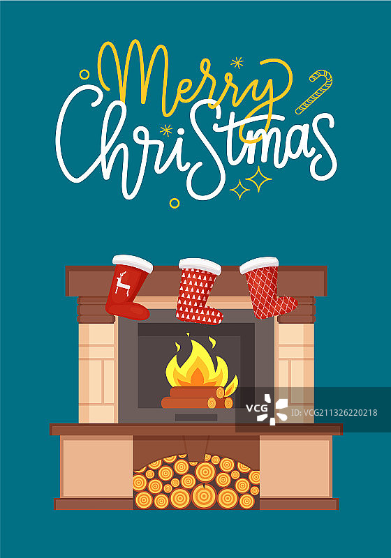圣诞节字母、砖砌壁炉与袜子图片素材
