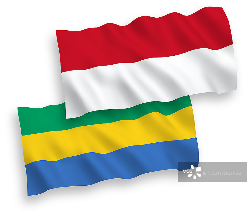 印度尼西亚和加蓬国旗在白色背景上图片素材