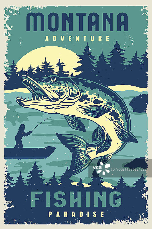 复古钓鱼海报图片素材